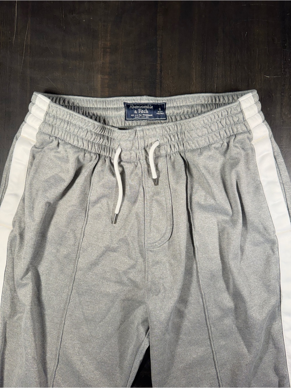 Abercrombie & Fitch Gray Drawstring Track Pants with White Side Stripe